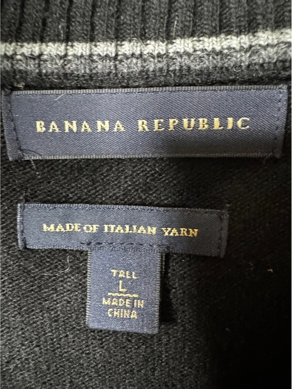 Banana Republic Sweater Men's Large Tall Black Italian Yarn 1/4 Zip Wool Blend